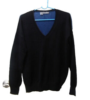 360 Cashmere Niomi Sweater Black Blue Colorblock Seams 100% Cashmere Size M